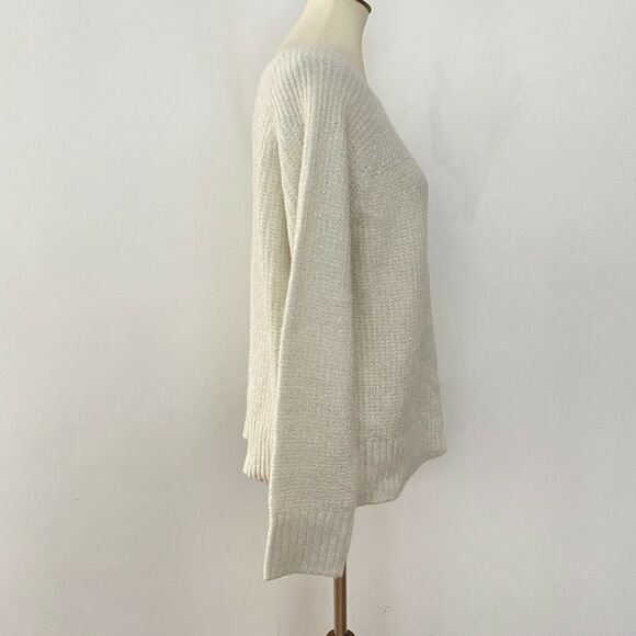Chelsea28 Womens Rib Metallic Sweater Ballet Neck Long Sleeves Ivory M Medium - Picture 4 of 8